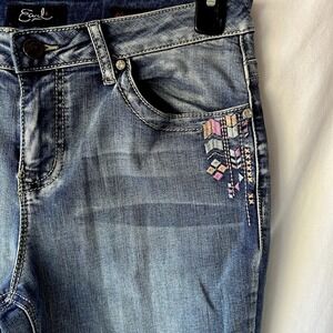 Earl Jeans Women's Size 12 Bootcut Jeans Embroidered Pockets Blue Stretch Denim